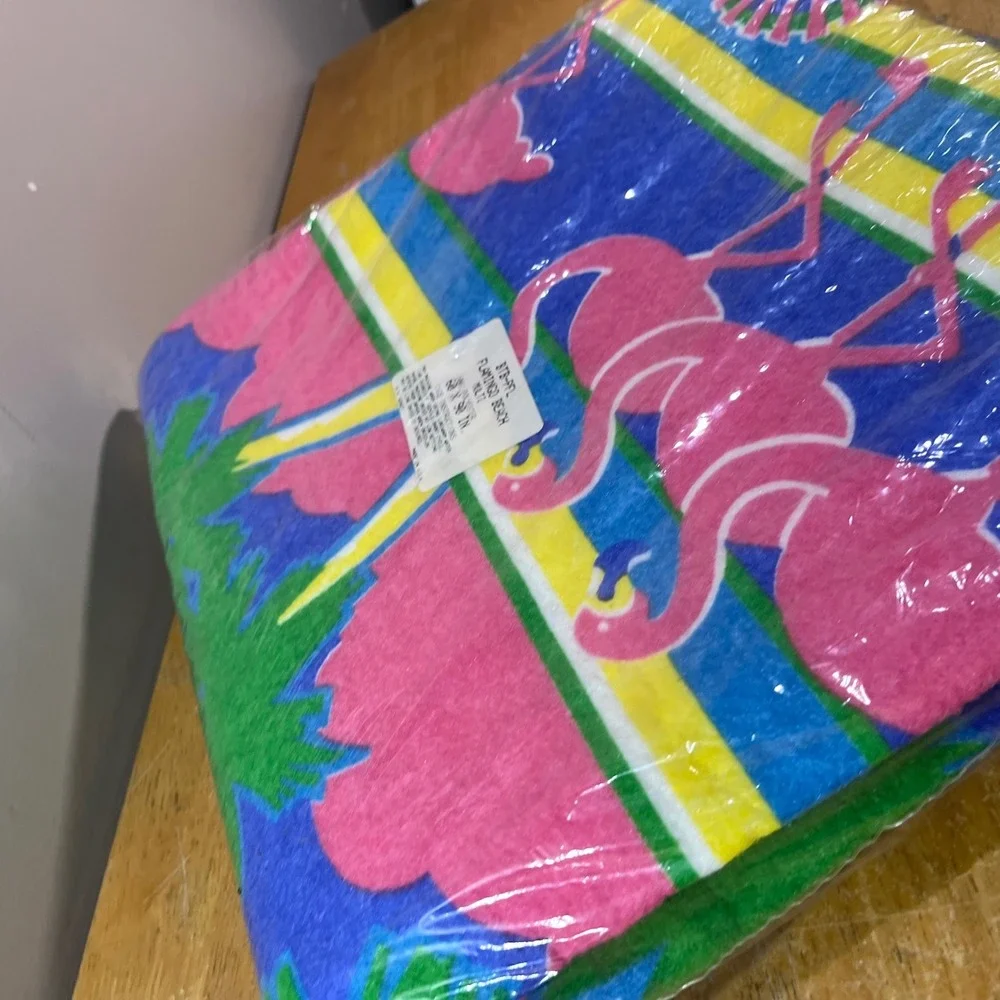 Vtg Flamingo Beach Towel Throw 60x90 Multi Tropical Retro Made in USA New